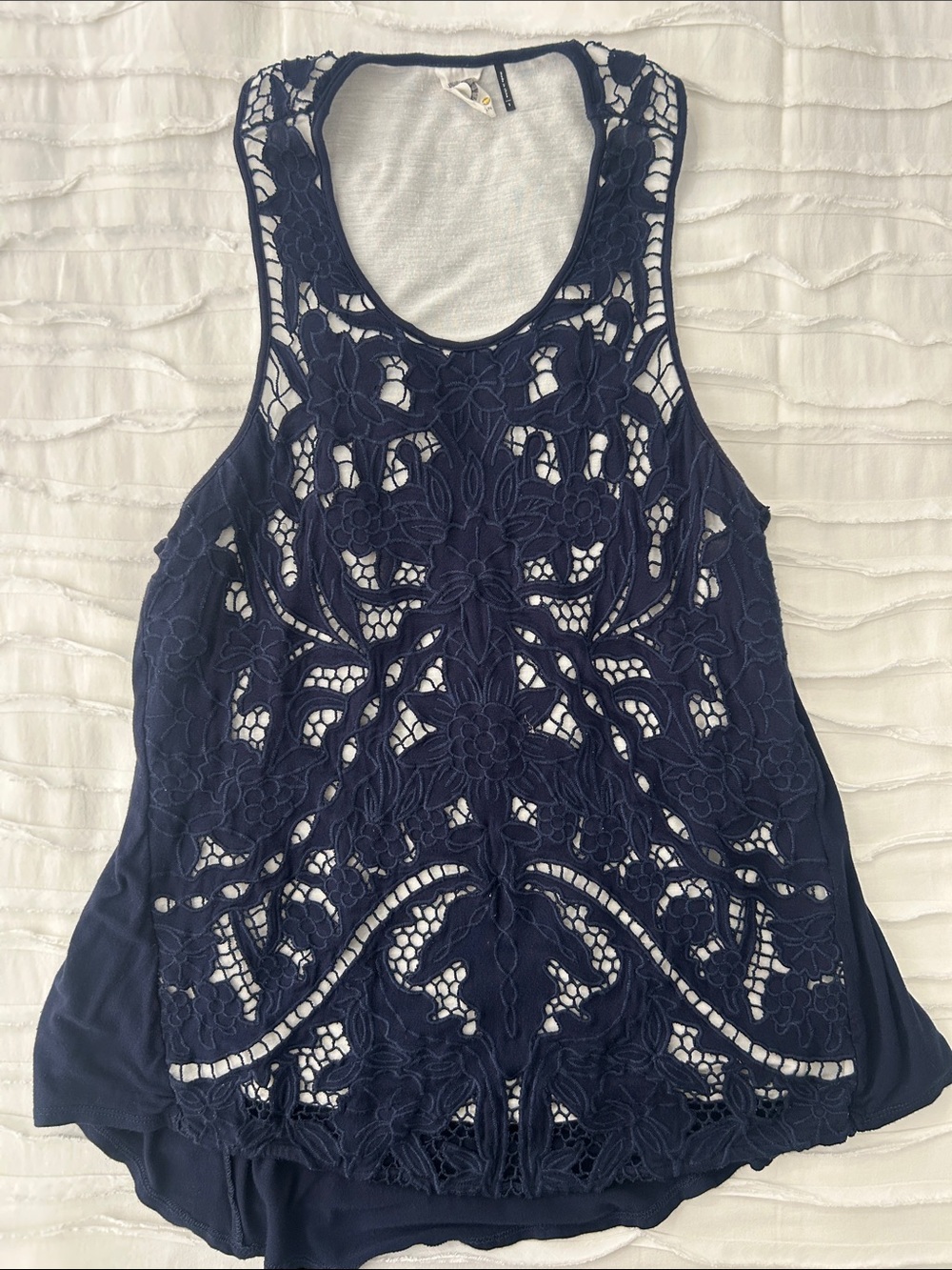 Women's Navy Lace Crochet Tank Top - Sleeveless Scoop Neck